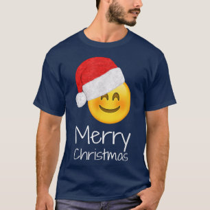 Merry Christmas Happy Blushing Face Icon Santa Hat T-Shirt