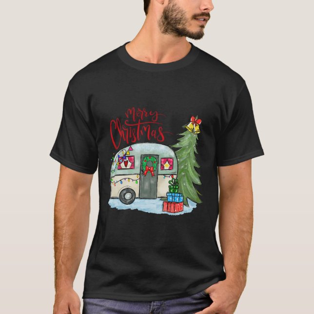 Merry Christmas Happy Camper Fun Camping Life Fami T-Shirt (Front)