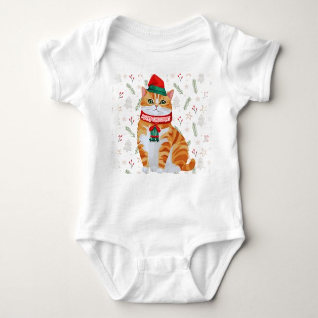 Merry Christmas Happy Cat Bodysuit - Unique Design (Front)
