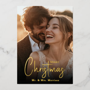 Merry Christmas Happy Couple Custom Photo Foil Holiday Card