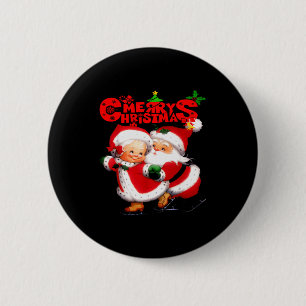Merry Christmas - Happy Cute Mrs Claus And Mr Clau 6 Cm Round Badge
