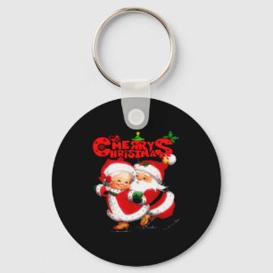 Merry Christmas - Happy Cute Mrs Claus And Mr Clau Key Ring