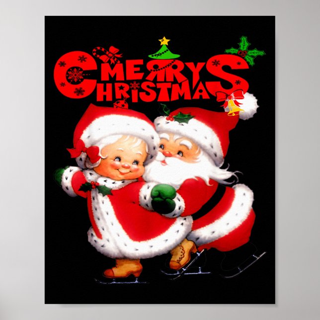 Merry Christmas - Happy Cute Mrs Claus And Mr Clau Poster (Front)