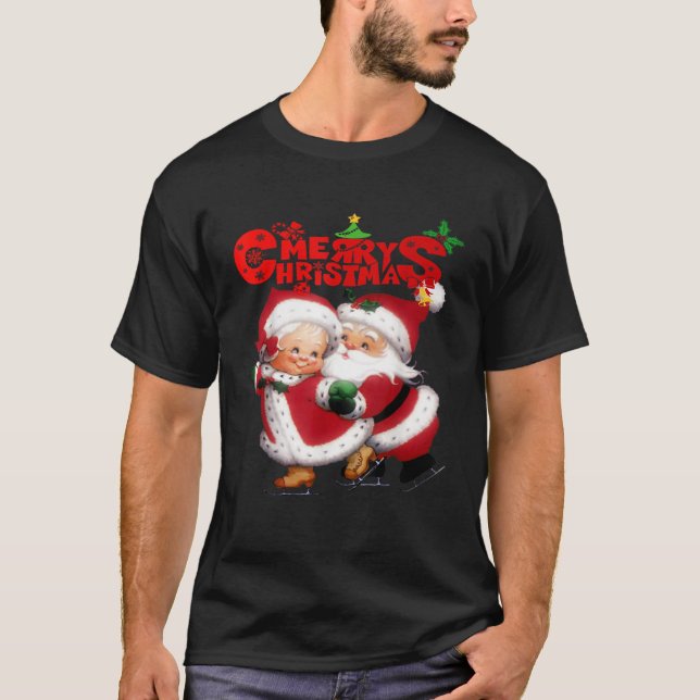 Merry Christmas  Happy Cute Mrs Claus and Mr Claus T-Shirt (Front)