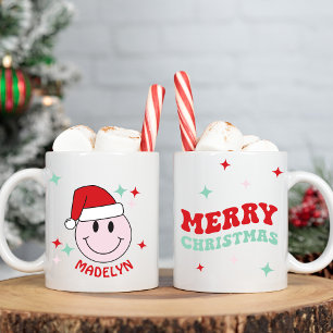Merry Christmas Happy Face Personalised Two-Tone Coffee Mug