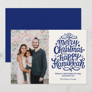 Merry Christmas Happy Hanukkah Family Photo  Holiday Card