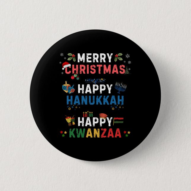 Merry Christmas Happy Hanukkah Happy Kwanzaa 10  6 Cm Round Badge (Front)
