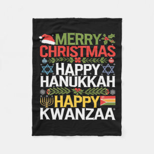 Merry Christmas Happy Hanukkah Happy Kwanzaa 13 Fleece Blanket