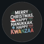 Merry Christmas Happy Hanukkah Happy Kwanzaa 14  Classic Round Sticker<br><div class="desc">Merry Christmas Happy Hanukkah Happy Kwanzaa 14</div>