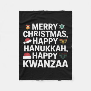 Merry Christmas Happy Hanukkah Happy Kwanzaa 15  Fleece Blanket