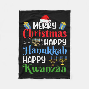 Merry Christmas Happy Hanukkah Happy Kwanzaa 18 Fleece Blanket