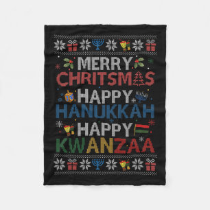 Merry Christmas Happy Hanukkah Happy Kwanzaa 6 Fleece Blanket