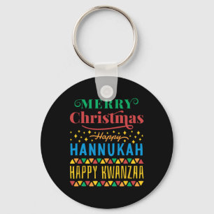 Merry Christmas Happy Hanukkah Happy Kwanzaa 8  Key Ring