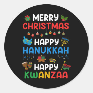 Merry Christmas Happy Hanukkah Happy Kwanzaa Holid Classic Round Sticker