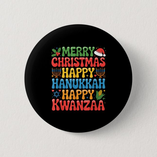 Merry Christmas Happy Hanukkah Kwanzaa Quote  6 Cm Round Badge (Front)