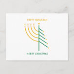 Merry Christmas, Happy Hanukkah Postcard<br><div class="desc">Merry Christmas,  Happy Hanukkah,  inter religious holiday card with Christmas tree and Menorah,  interfaith peace,  seasonal sticker</div>