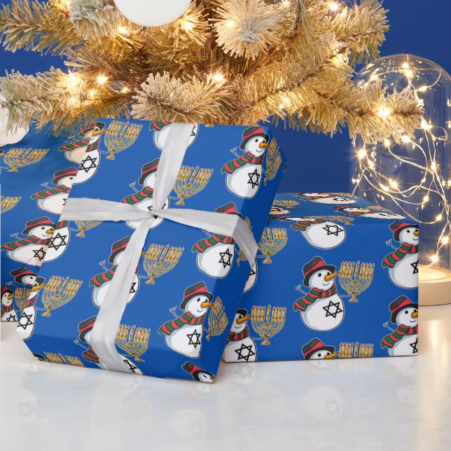 Merry Christmas Happy Hanukkah Snowmen Chrismukkah Wrapping Paper (Holidays)