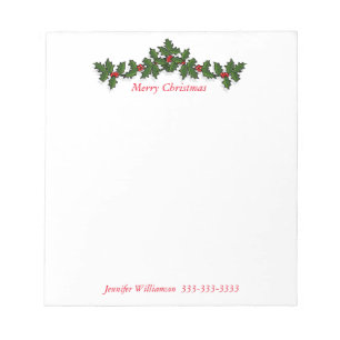 Merry Christmas Happy Holiday Holly Personalised Notepad