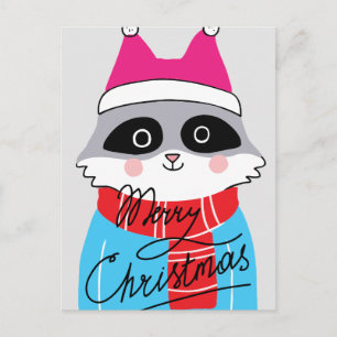 Merry Christmas   Happy Holiday Winter Racoon Postcard