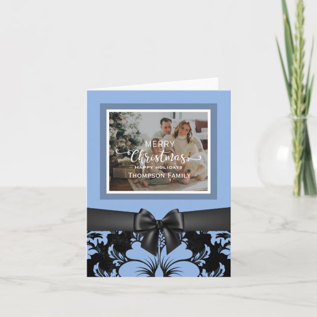 Merry Christmas happy holidays custom script blue Invitation (Front)