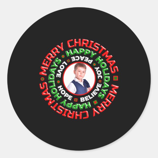 Merry Christmas Happy Holidays Photo  Classic Round Sticker (Front)