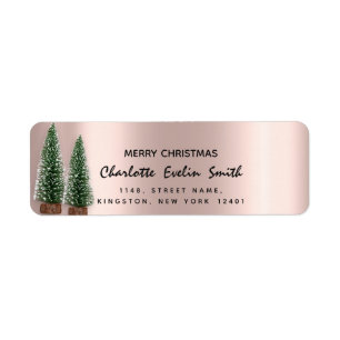 Merry Christmas Happy Holidays Tree Rose Blush Return Address Label