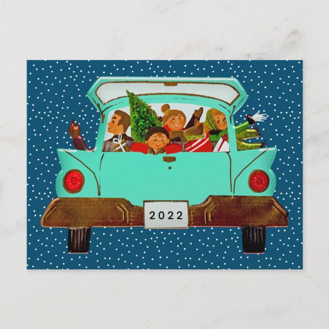 MERRY CHRISTMAS | Happy Holidays Vintage Car Postcard (Front)