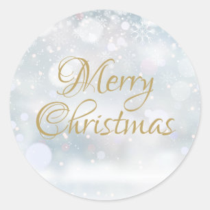 Merry Christmas Happy Holidays Winter Frost Classic Round Sticker