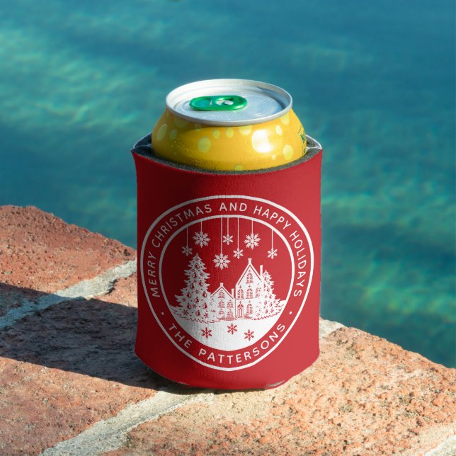 Merry Christmas Happy Holidays Winter Personalised Can Cooler (In Situ Pool)