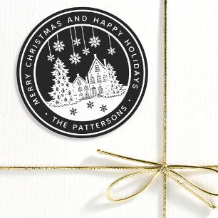 Merry Christmas Happy Holidays Winter Personalised Classic Round Sticker