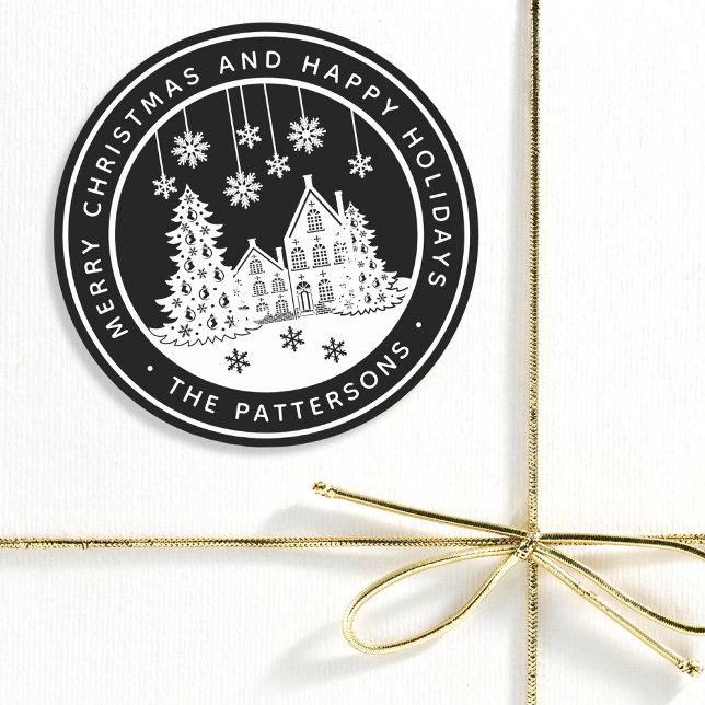 Merry Christmas Happy Holidays Winter Personalised Classic Round Sticker (Creator Uploaded)