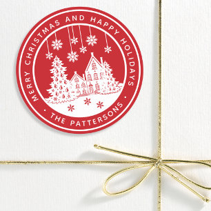 Merry Christmas Happy Holidays Winter Personalised Classic Round Sticker