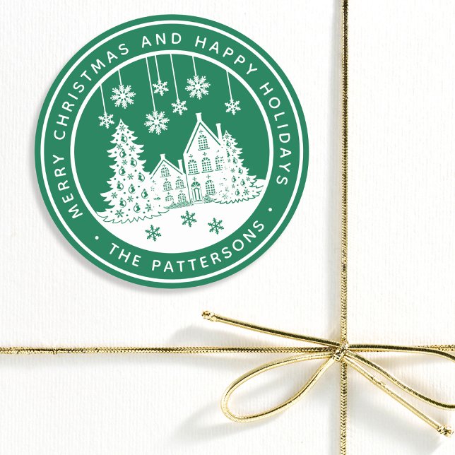 Merry Christmas Happy Holidays Winter Personalised Classic Round Sticker (Creator Uploaded)