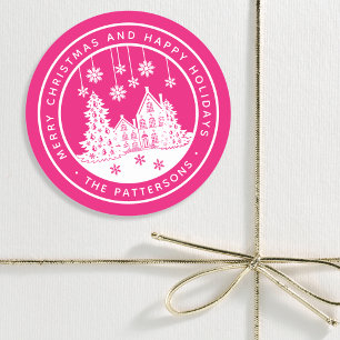 Merry Christmas Happy Holidays Winter Personalised Classic Round Sticker