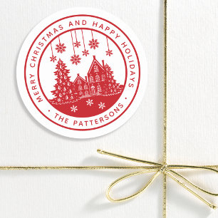 Merry Christmas Happy Holidays Winter Personalised Classic Round Sticker