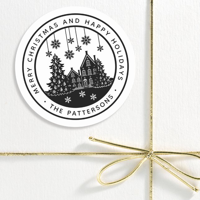 Merry Christmas Happy Holidays Winter Personalised Classic Round Sticker (Creator Uploaded)