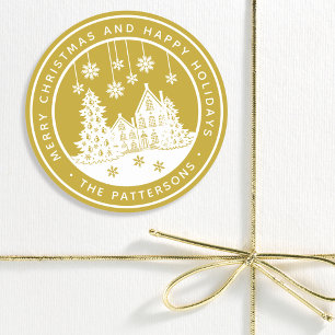 Merry Christmas Happy Holidays Winter Personalised Classic Round Sticker