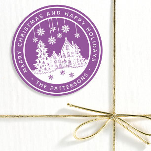 Merry Christmas Happy Holidays Winter Personalised Classic Round Sticker