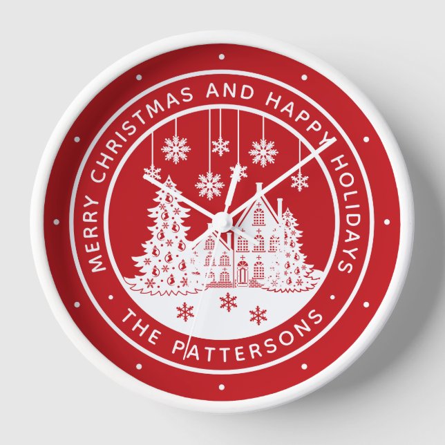 Merry Christmas Happy Holidays Winter Personalised Clock (Front)