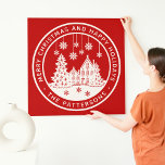 Merry Christmas Happy Holidays Winter Personalised Faux Canvas Print<br><div class="desc">Merry Christmas Happy Holidays Winter Personalised Name Faux Canvas Art features the text "Merry Christmas and Happy Holidays" in modern white script on a red background and personalised with your name surrounding a home with Christmas trees and snowflakes. Perfect for Christmas party favours and Holiday gifts. Designed by ©Evco Studio...</div>