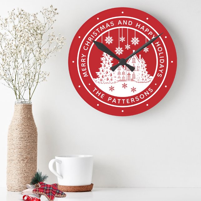 Merry Christmas Happy Holidays Winter Personalised Round Clock (Creator Uploaded)