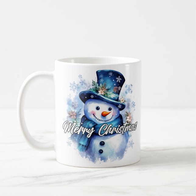 Merry Christmas Happy Holidays Winter Snowman Coffee Mug (Left)