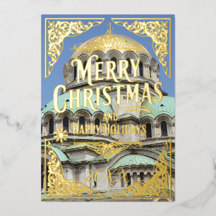Merry Christmas Happy Holidays Year Bulgaria Gold Foil Holiday Card