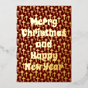 Merry Christmas & Happy Near Year cross burgundy Foil Holiday Card