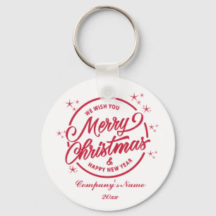 Merry Christmas & Happy New Yea, Red Typography Key Ring