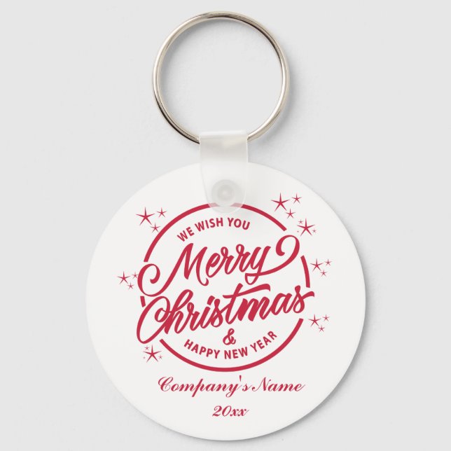 Merry Christmas & Happy New Yea, Red Typography Key Ring (Front)