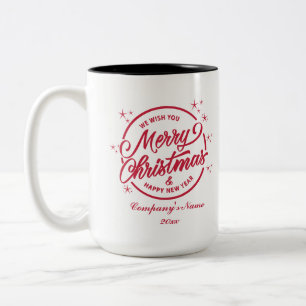 Merry Christmas & Happy New Yea, Red Typography Two-Tone Coffee Mug