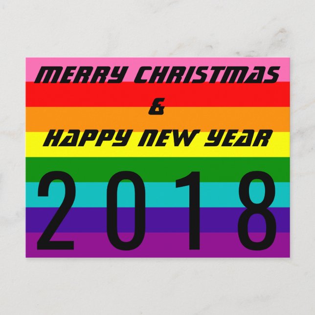 Merry Christmas Happy New Year 2018 Rainbow Flag Holiday Postcard (Front)