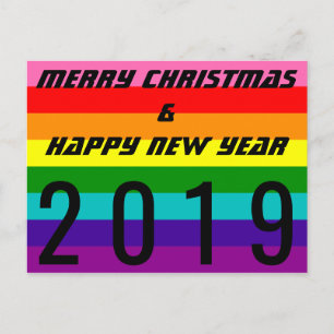 Merry Christmas Happy New Year 2019 Rainbow Flag Holiday Postcard