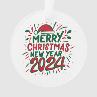 Merry Christmas Happy New Year 2024 Ornament